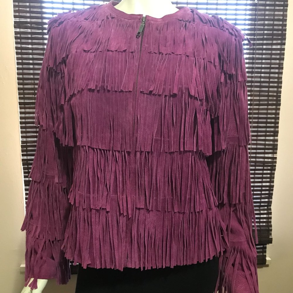 Prosper & Design Suede Purple Fringe Crop Jacket L